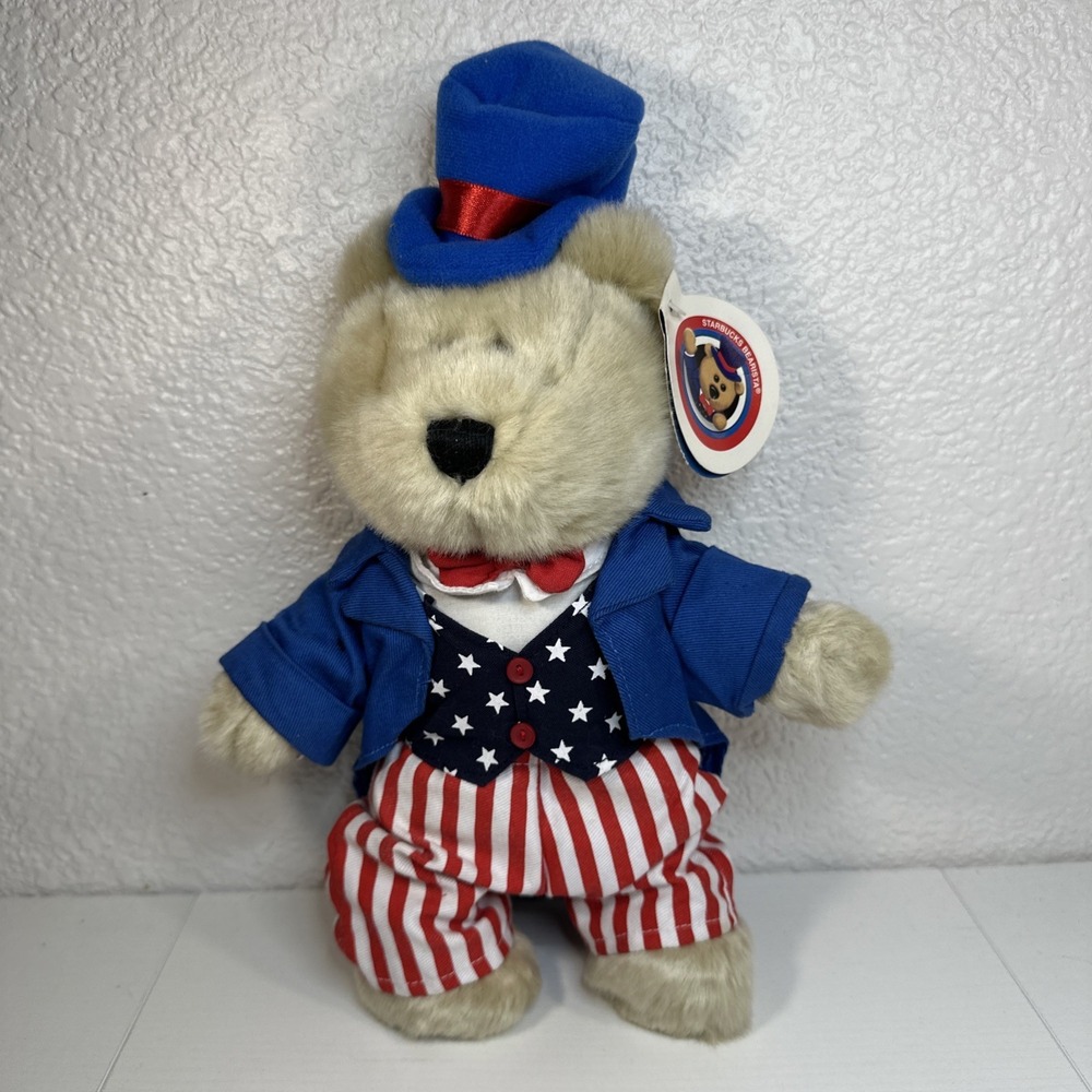 Starbucks 2002 20th Edition Bearista July 4th Bear Uncle Sam Patriotic‎ Plush